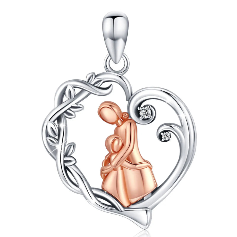 925 Silver Mom & Child Heart Pendant Necklace Mother Baby Gift