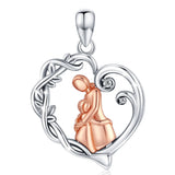 925 Silver Mom & Child Heart Pendant Necklace Mother Baby Gift