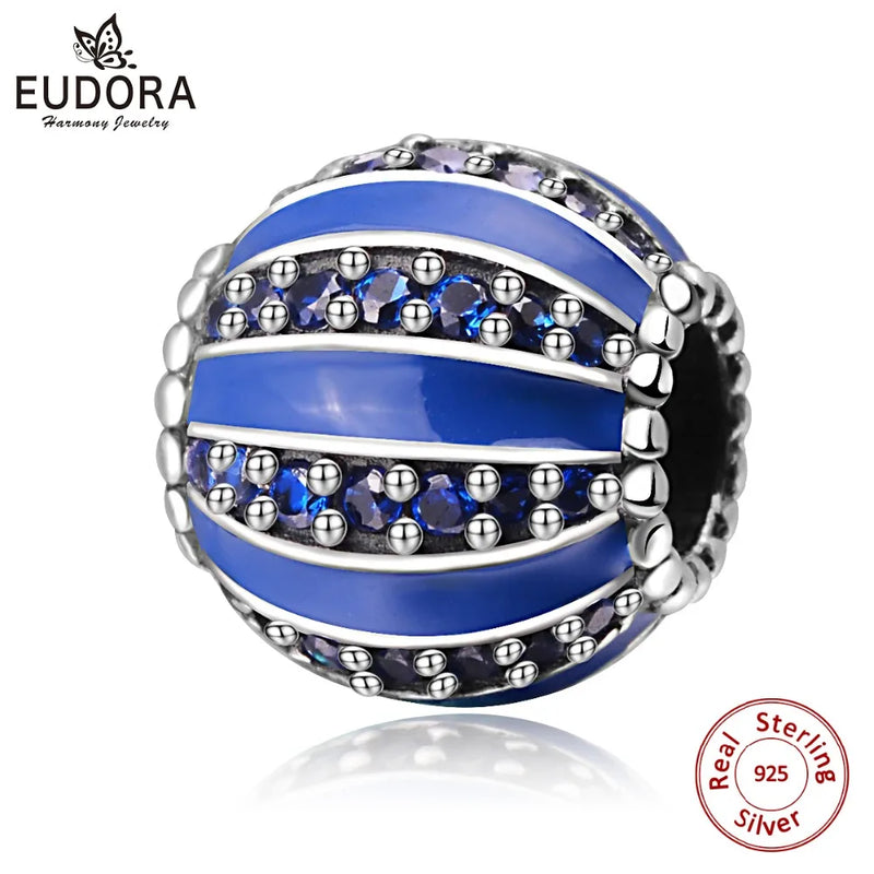 925 Sterling Silver Sky Crystal CZ Charm Beads for Bracelet DIY Jewelry CYZ048