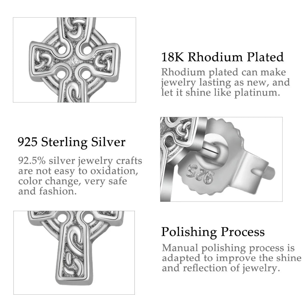 925 Sterling Silver Cross Stud Earrings Vintage Dangler Gift