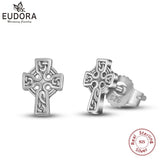 925 Sterling Silver Cross Stud Earrings Vintage Dangler Gift