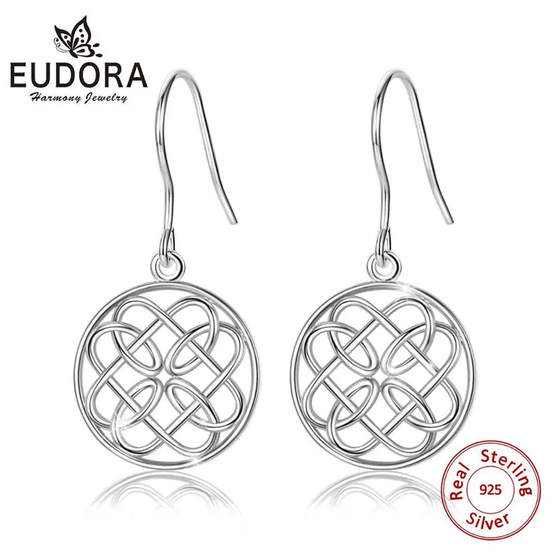 925 Sterling Silver Celtic Knot Round Drop Earring Love Knot Women Fine Jewelry