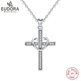 Sterling Silver Cross Pendant Necklace with Rose Heart - Women Jewelry Gift