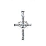 Sterling Silver Cross Pendant Necklace with Rose Heart - Women Jewelry Gift
