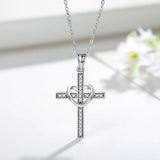 Sterling Silver Cross Pendant Necklace with Rose Heart - Women Jewelry Gift