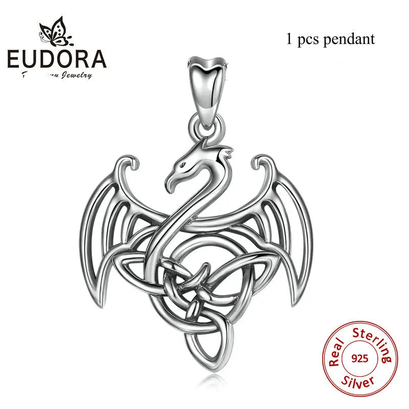 Vintage Sterling Silver Dragon Pendant Necklace