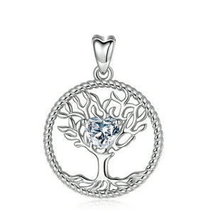 Sterling Silver Tree of Life Pendant Necklace with Crystal CZ