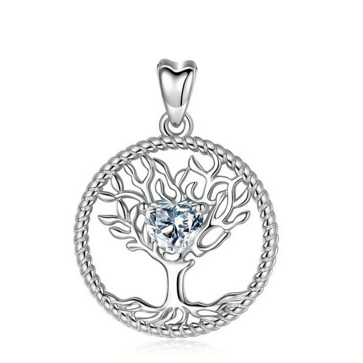 Sterling Silver Tree of Life Pendant Necklace with Crystal CZ