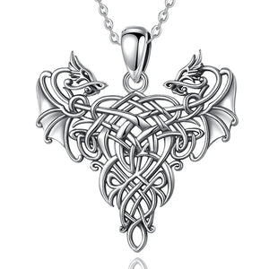 Vintage Oxidized Silver Celtic Dragon Necklace