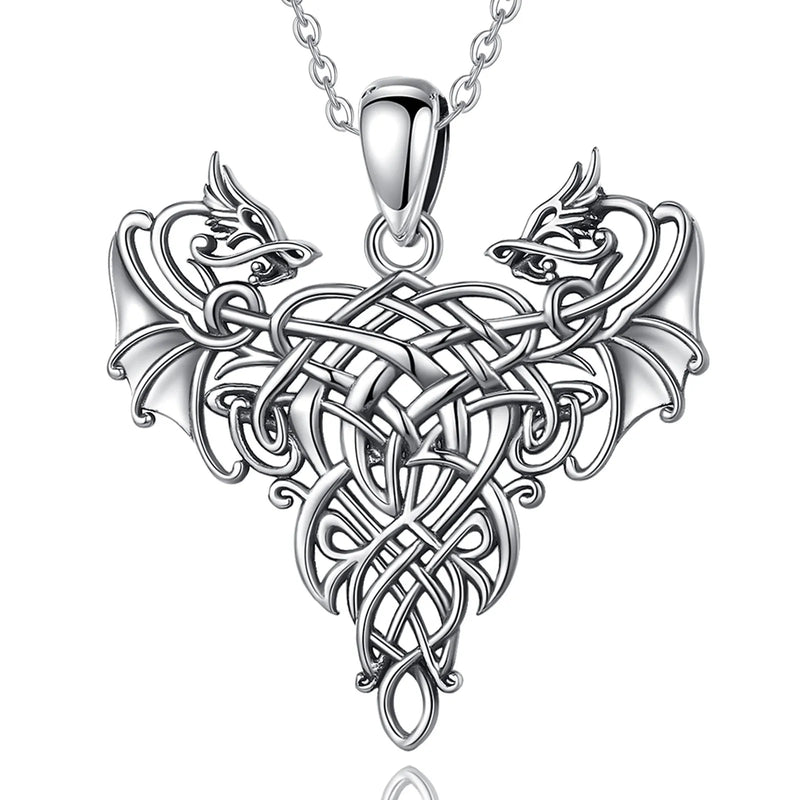 Vintage Oxidized Silver Celtic Dragon Necklace