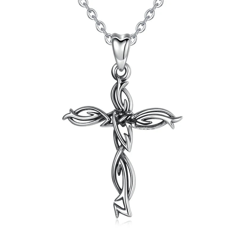 Vintage Cross Pendant Necklace with Link Chain Women Jewelry