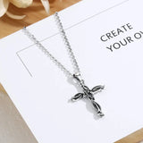 Vintage Cross Pendant Necklace with Link Chain Women Jewelry