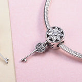925 Sterling Silver Daisy Flower Key Dangle Charm Pendant for Women