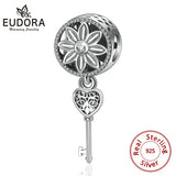 925 Sterling Silver Daisy Flower Key Dangle Charm Pendant for Women