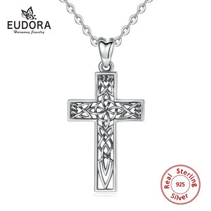 925 Silver Cross Pendant Celtics Knot Necklace with Box