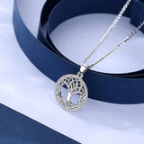 Sterling Silver Tree of Life Necklace Pendant with Clear CZ