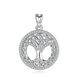 Sterling Silver Tree of Life Necklace Pendant with Clear CZ