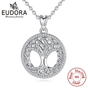 Sterling Silver Tree of Life Necklace Pendant with Clear CZ