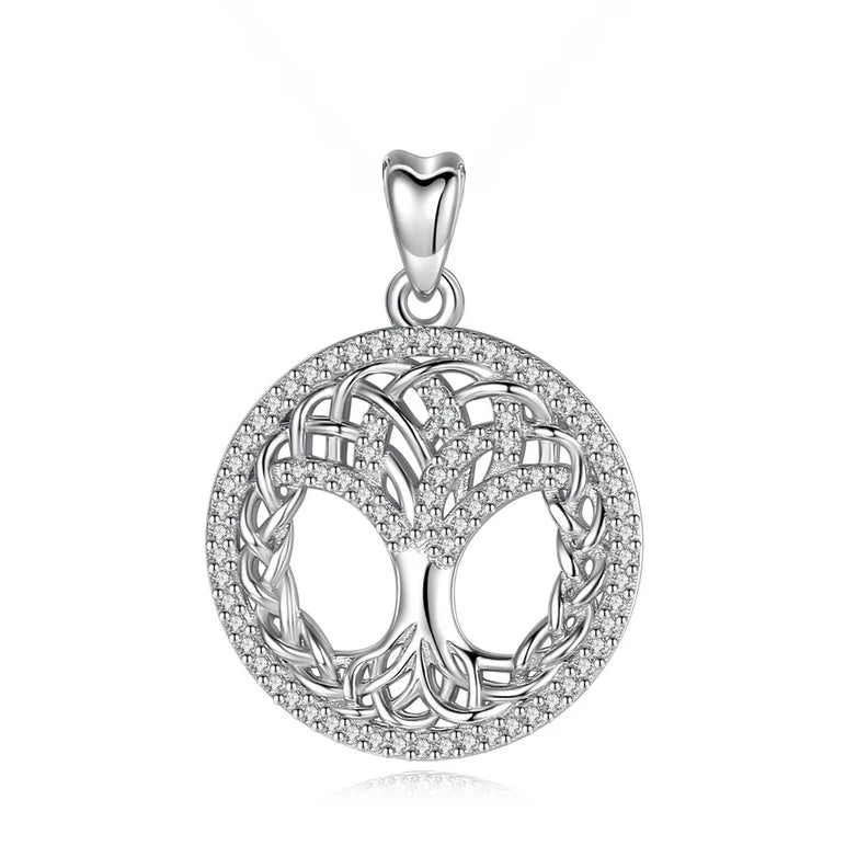 Sterling Silver Tree of Life Necklace Pendant with Clear CZ