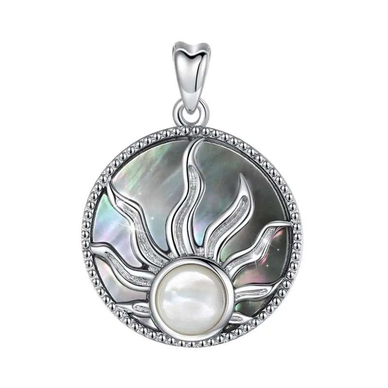 Mother of Pearl 925 Silver Sun Necklace Pendant Women Men D019