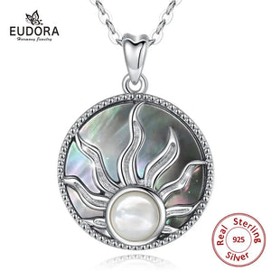 Mother of Pearl 925 Silver Sun Necklace Pendant Women Men D019