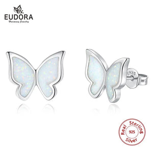 925 Silver Opal Butterfly Stud Earrings with Box