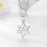 Real 925 Sterling Silver Star of David Pendant Women Hexagram Necklace