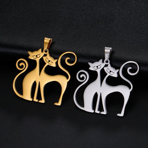 5pcs Couple Cat Stainless Steel Necklace Pendant Lovely Kitten Charms