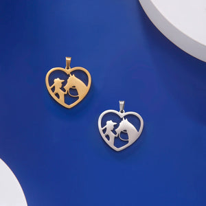 5pcs Heart Girl Horse Pendant Stainless Steel Charm Animal Lover Jewelry
