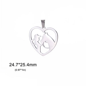 5pcs Heart Girl Horse Pendant Stainless Steel Charm Animal Lover Jewelry