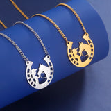 5pcs Heart Girl Horse Pendant Stainless Steel Charm Animal Lover Jewelry
