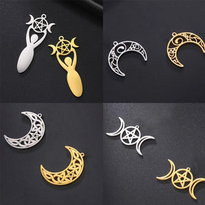 5pcs Triple Moon Pendant Celtics Knot Charm Stainless Steel Jewelry