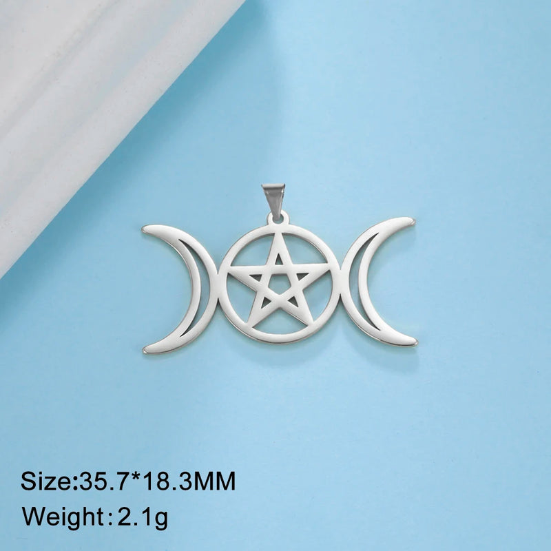 5pcs Triple Moon Pendant Celtics Knot Charm Stainless Steel Jewelry