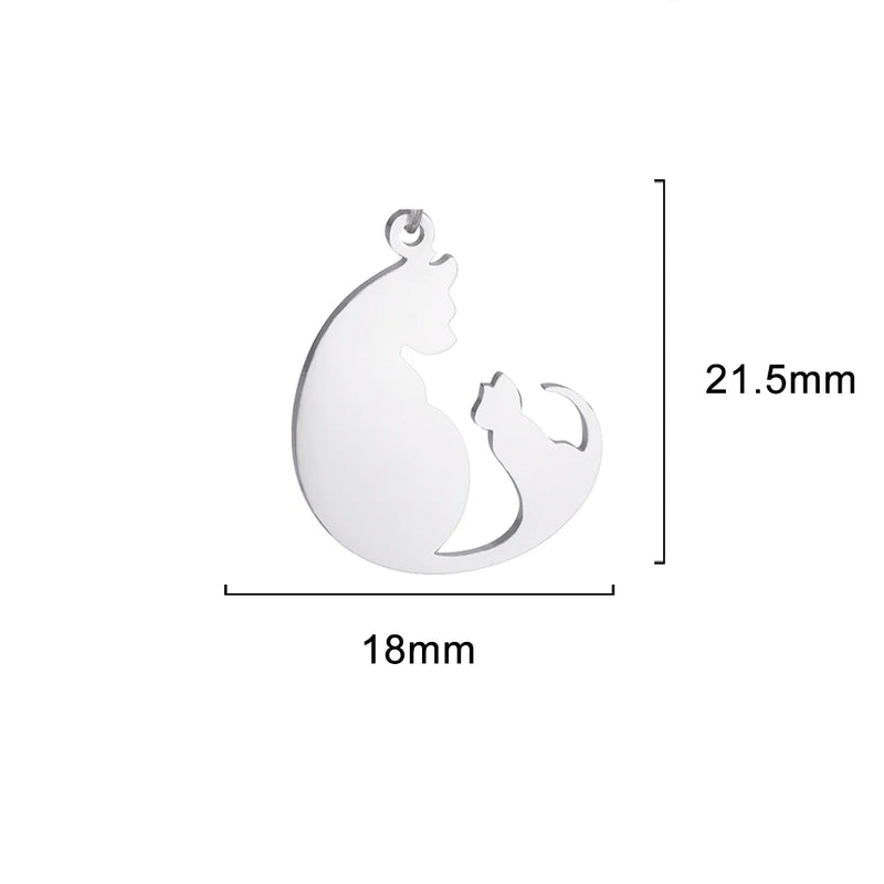 5pcs Cute Cat Pendants for Women's Necklace Stainless Steel Charm Jewelry