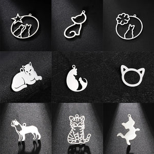 5pcs Cute Cat Pendants for Women's Necklace Stainless Steel Charm Jewelry