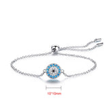 925 Silver Evil Eye Charm Bracelet Dainty Adjustable Zircon Round ES69
