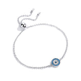 925 Silver Evil Eye Charm Bracelet Dainty Adjustable Zircon Round ES69