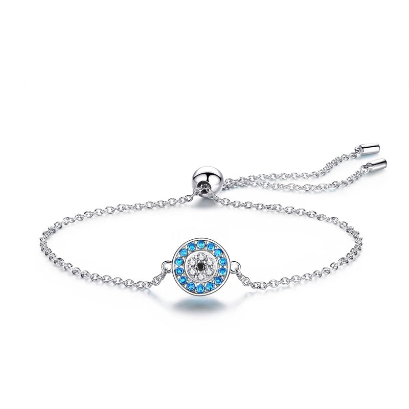 925 Silver Evil Eye Charm Bracelet Dainty Adjustable Zircon Round ES69
