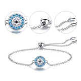925 Silver Evil Eye Charm Bracelet Dainty Adjustable Zircon Round ES69