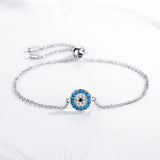 925 Silver Evil Eye Charm Bracelet Dainty Adjustable Zircon Round ES69
