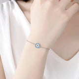925 Silver Evil Eye Charm Bracelet Dainty Adjustable Zircon Round ES69