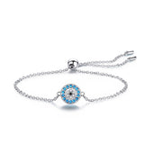 925 Silver Evil Eye Charm Bracelet Dainty Adjustable Zircon Round ES69