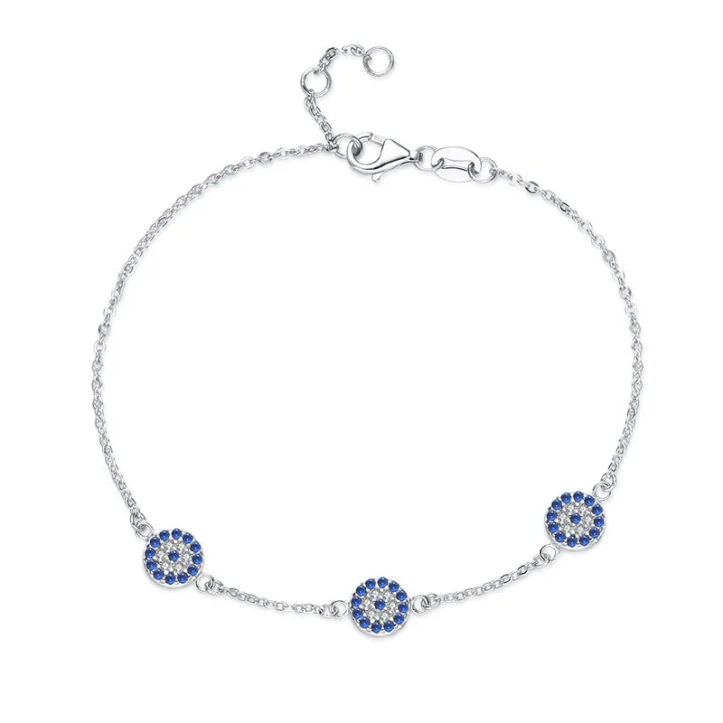 925 Silver Evil Eye Bracelet Micro Pave Zircon Adjustable Women Girls Jewelry