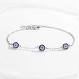 925 Silver Evil Eye Bracelet Micro Pave Zircon Adjustable Women Girls Jewelry