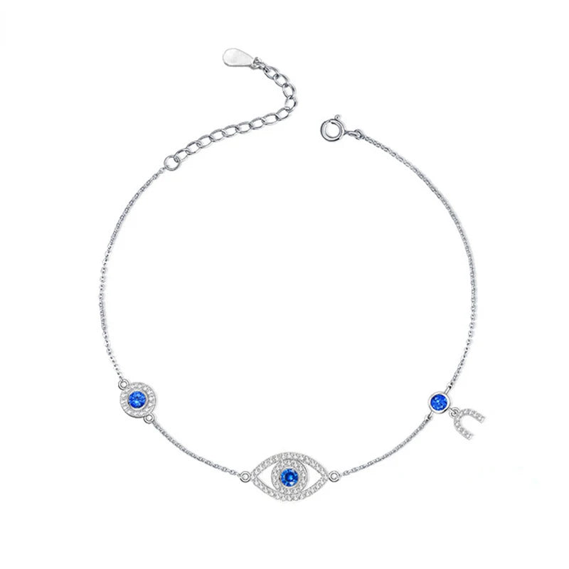 925 Silver Zircon Evil Eye Bracelet for Women Girls