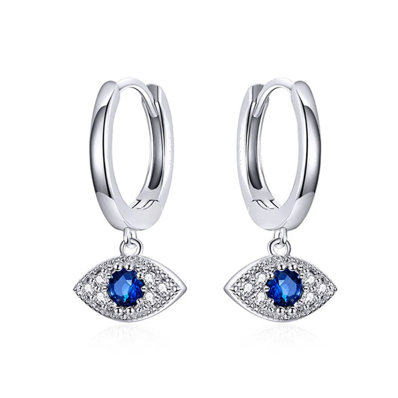 925 Silver Evil Eye Drop Earrings Zircon Dangle ES06