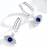 925 Silver Evil Eye Drop Earrings Zircon Dangle ES06