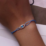 Adjustable Braided Rope Bracelet S925 Sterling Silver Evil Eye Charm Bracelet