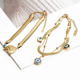 Adjustable Stainless Steel Snake Chain Bracelet with Evil Eye Charm