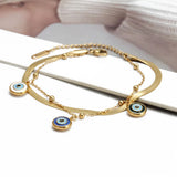 Adjustable Stainless Steel Snake Chain Bracelet with Evil Eye Charm